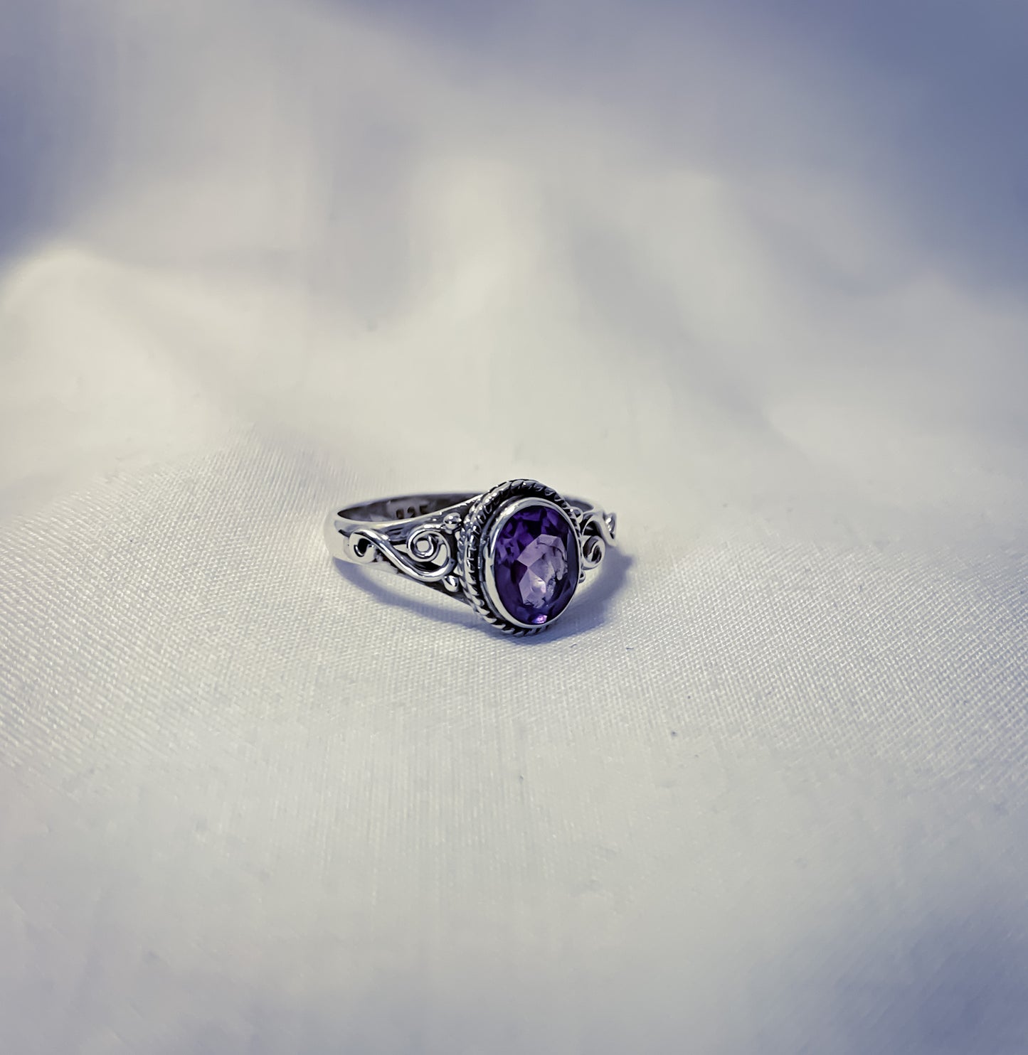 Imperial purple, silver ring